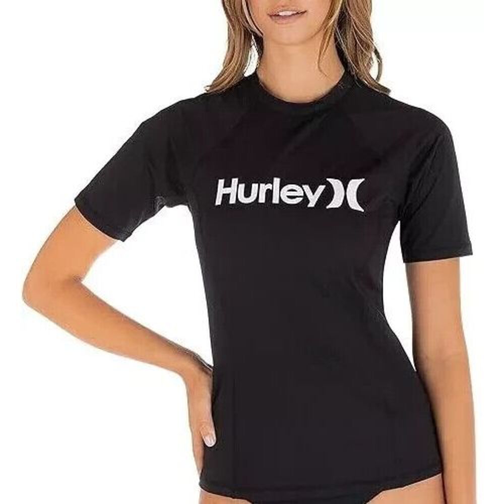 Hurley Junior's Standard OAO Short Sleeve Rashguard Black Size XS NWT
